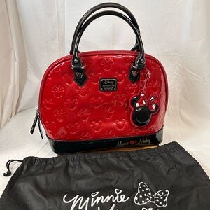Loungefly Mickey and Minnie Disney Embossed Red and Black Patent Leather Tote